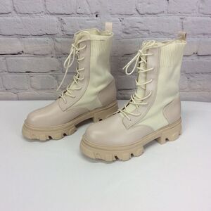 EGO Chunky Sole Combat Boot Light Academia Biker Women US 8.5(UK 6) Faux Leather